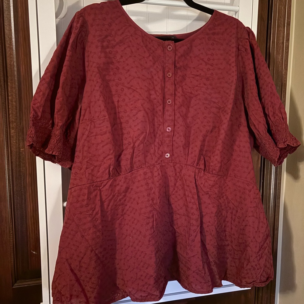 Lane Bryant Red Boxy 3/4 Sleeve Blouse
